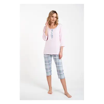 Allison women's pyjamas 3/4 sleeve, 3/4 legs - pink/print