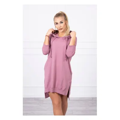 Hooded dress with a long back in navy pink