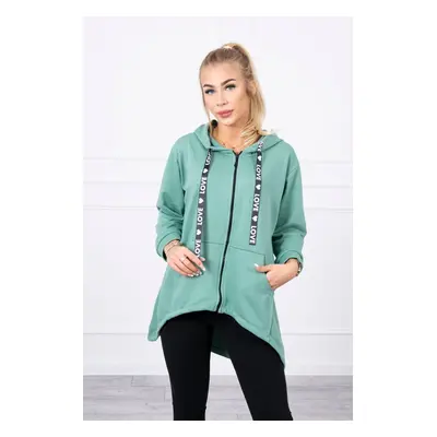 Sweatshirt with a longer back and a hood dark mint