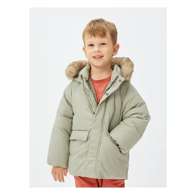 Koton Hooded Coat Plush Lined Padded Pocket