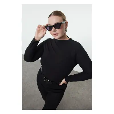 Trendyol Curve Black Foam Knit Plus Size Blouse