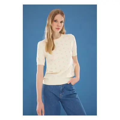 Trendyol Ecru Ribbon Printed Knitwear Blouse