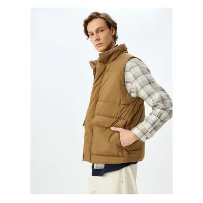 Koton Slim Fit Puffer Vest with Flap Pocket Detail and Stand Collar