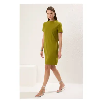 Trendyol Oil Green Pocket Look Waist Opening/Skater Mini Smart Crepe Dress