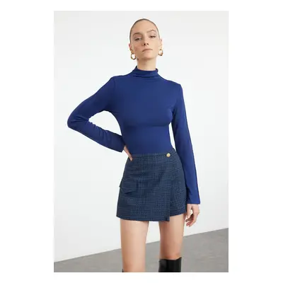 Trendyol Navy Blue Fitted Viscose Soft Fabric Long Sleeve High Collar Knitted Blouse