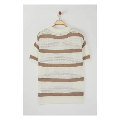 Trendyol Ecru Regular Polo Neck Striped Knitwear Polo Neck T-shirt