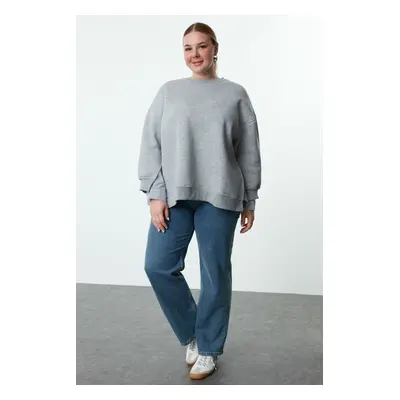 Trendyol Curve Gray Oversize Fit Shirt Bottom Look Knitted Plus Size Sweatshirt