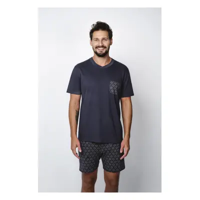 Men's pajamas Diaz, short sleeves, shorts - navy blue/print