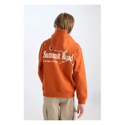 DEFACTO Boy's Hooded Back Printed Embroidered Thick Sweatshirt