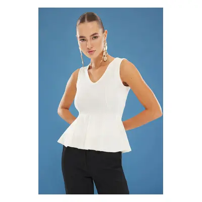 Trendyol Ecru V-Neck Peplum Knitwear Blouse