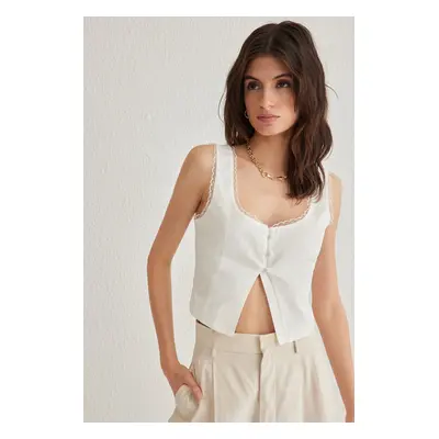 Trendyol White Square Neck Strap Crop Woven Blouse