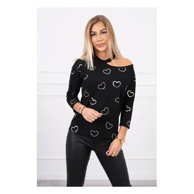 Kesi Blouse with a print of hearts black