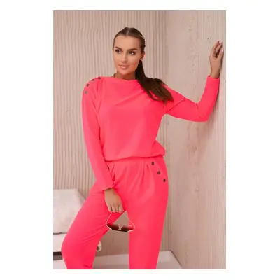 Cotton set with decorative press studs Pink Neon