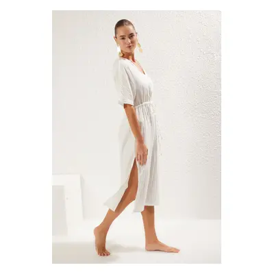 Trendyol White*001 Plain Regular Midi Woven 100% Cotton Dress