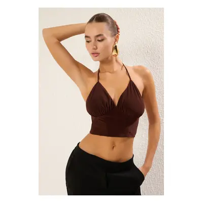 Trendyol Brown V Neck Woven Bustier