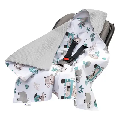 Medi Partners Baby carrier wrap – blanket with hood cm – Waffle – Mint Zoo + gray Waffle