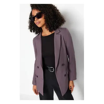 Trendyol Dark Gray Regular Lined Double Breasted Closure Woven Blazer Jacket