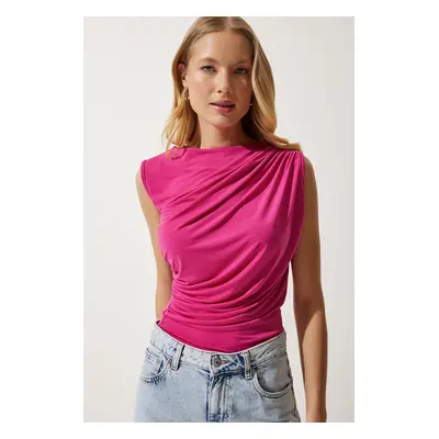 Happiness İstanbul Women's Pink Gathered Sleeveless Knitted Blouse