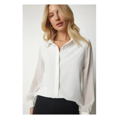 Happiness İstanbul Women's Ecru Chiffon Sleeve Elegant Shirt