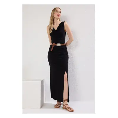 Trendyol Black Cowl Neck Bodycon Slit Flexible Maxi Knit Dress