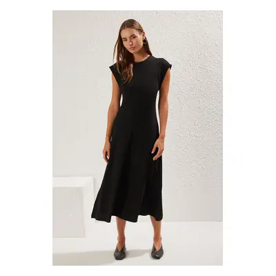 Trendyol Black Plain Maxi Camisole A-line Sleeveless Ribbed Stretch Knit Dress