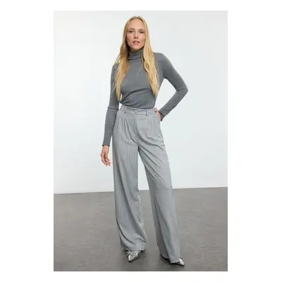 Trendyol Grey Glitter Striped Wide Leg/Wide Leg Fabric Trousers