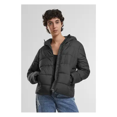 Women's short quilted jacket with hood black