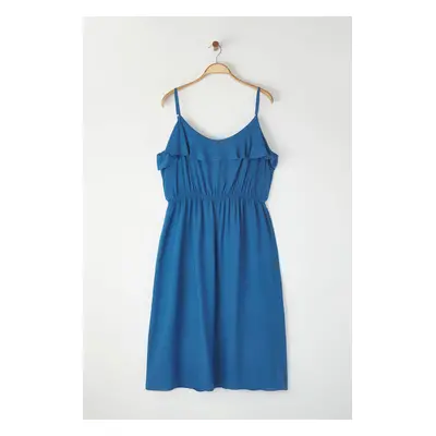 Trendyol Curve Blue Adjustable Strap Flounce A-Line Midi Woven Plus Size Dress