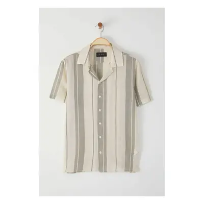 Trendyol Khaki Limited Edition Regular Fit Striped Textured Summer Shirt