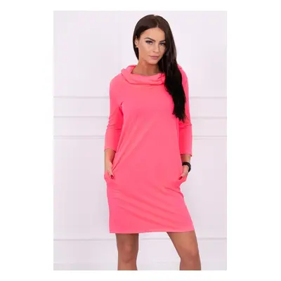 Dress with hood and pockets pink neon