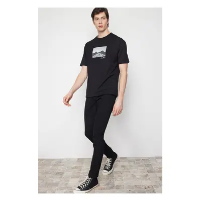 Trendyol Black Oversize/Wide Cut Photo Print 100% Cotton T-shirt