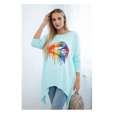 Oversize blouse with a rainbow mint print