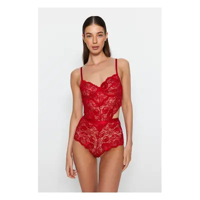 Trendyol Dark Red Ruched Window/Cut Out Detailed Rope Strap Snap Knitted Body