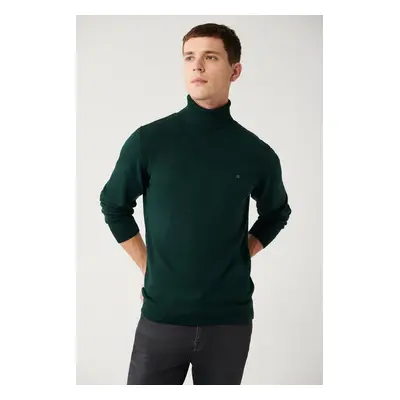 Avva Men's Green Full Turtleneck Pile-Free Knitwear Sweater