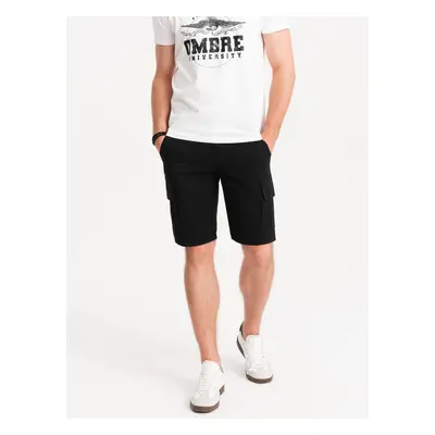 Ombre Men's single color shorts with cargo pockets - black