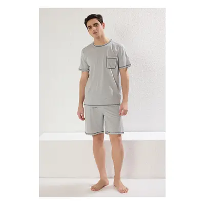 Trendyol Gray Regular Fit Bedioca Stitched Knitted Shorts Pajama Set