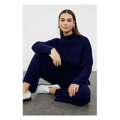 Trendyol Navy Blue Stand Collar Knitwear Top-Bottom Set