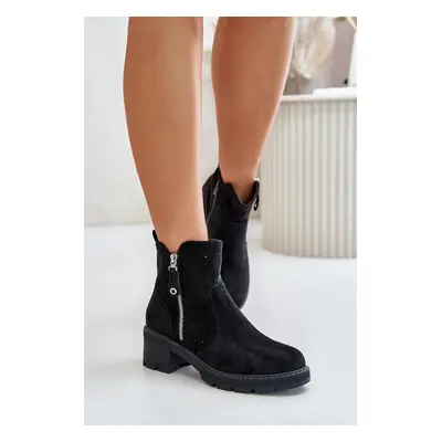 Women's lace boots with lace pattern on the heel black Oviria