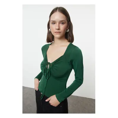 Trendyol Emerald Green Slim Barbell Neck Stretchy Knitted Blouse