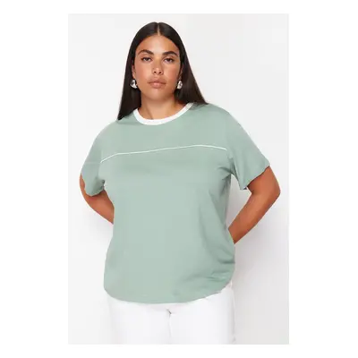 Trendyol Curve Mint 100% Cotton More Sustainable Detailed Relaxed Knitted T-shirt