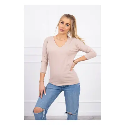 Beige blouse with V-neck