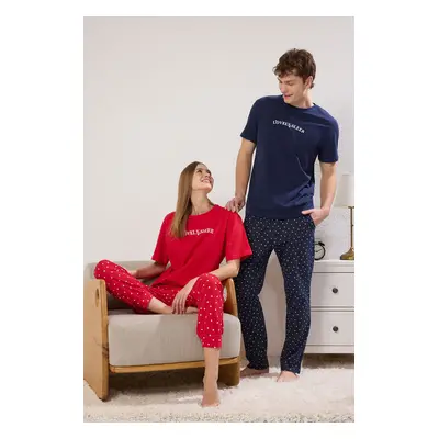 Trendyol Red Heart Jersey Knitted Pajama Set