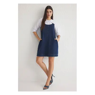 Trendyol Dark Blue Strappy Mini Denim Dress