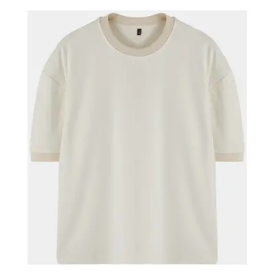 Trendyol Ecru Boxy Fit/Square Cut Soft Texture Interlock Fabric T-Shirt