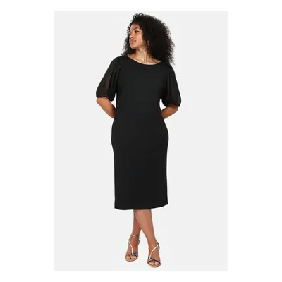 Trendyol Curve Black Bodycone Woven Plus Size Dress with Flowing Sleeves