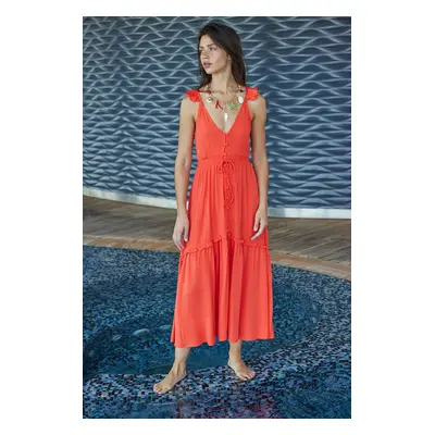 Trendyol Orange Maxi Woven Ruffle Beach Dress