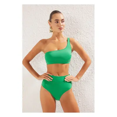 Trendyol Green Plain One Shoulder High Waist Regular Bikini Set