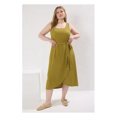 Trendyol Curve Oil Green Wrapped Knitted Plus Size Dress