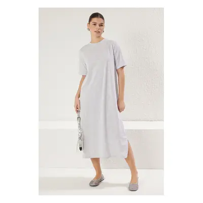 Trendyol Grey Melange Crew Neck Short Sleeve Midi Knitted T-shirt Dress