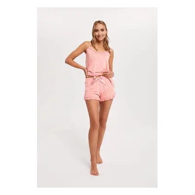 Women's Pajama Style, Skinny Straps, Shorts - Powder Pink